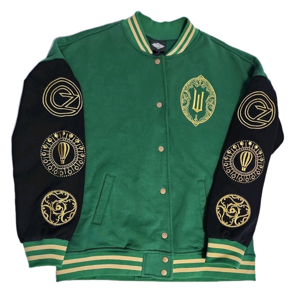 Wicked Emerald City Oversized Varsity Jacket Unisex Adult Medium Golden Oz